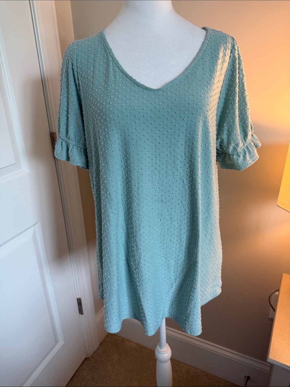 First Love Mint Green Textured V-Neck Tunic